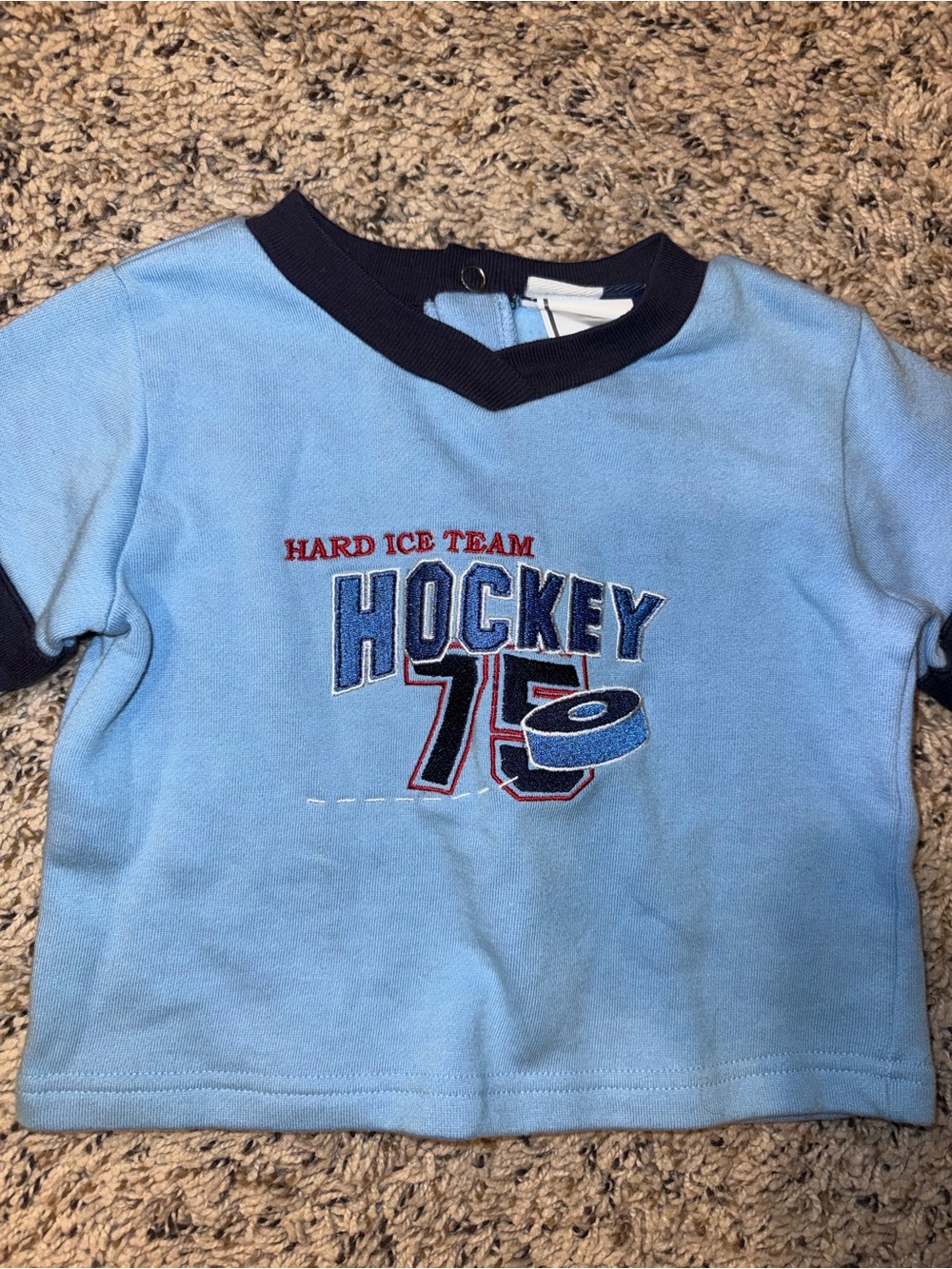 Vitamins Kids Blue Cotton Blend Hockey Graphic Long Sleeve V-Neck Pullover 9-12M - Picture 5 of 6